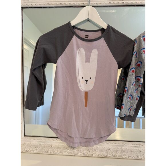 Tea Collection Girl’s 2 Piece Bundle Raglan Bunny Pop & Rainbow Hoodie Size 6 - Picture 3 of 5